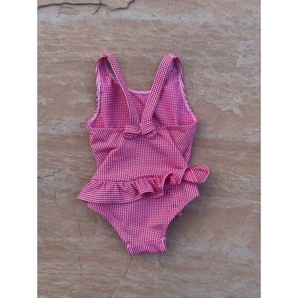 Boutchou 12m Red Plaid One Piece Girl's toddler Swimsuit - Picture 3 of 3